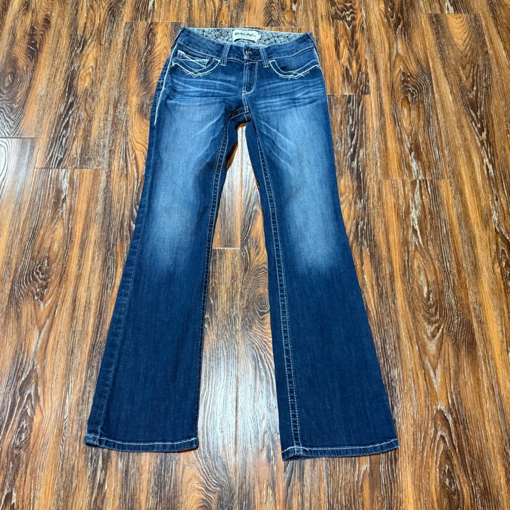 Ariat 29R REAL Denim Jeans Womens Blue Mid Rise Embroidered Bootcut Dark Wash